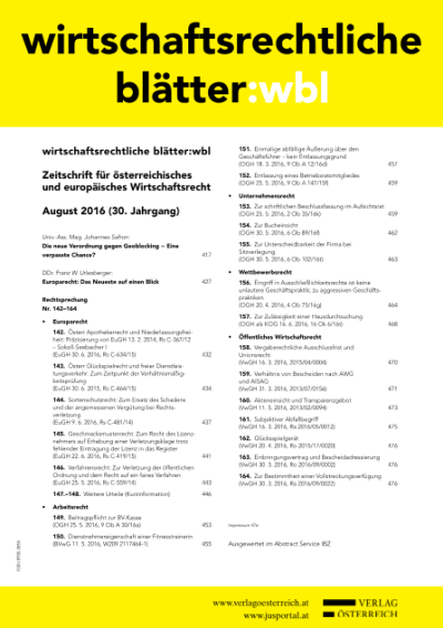 Österr Apothekerrecht und Niederlassungsfreiheit: Präzisierung von EuGH 13.2.2014, Rs C-367/12 – Sokoll-Seebacher I