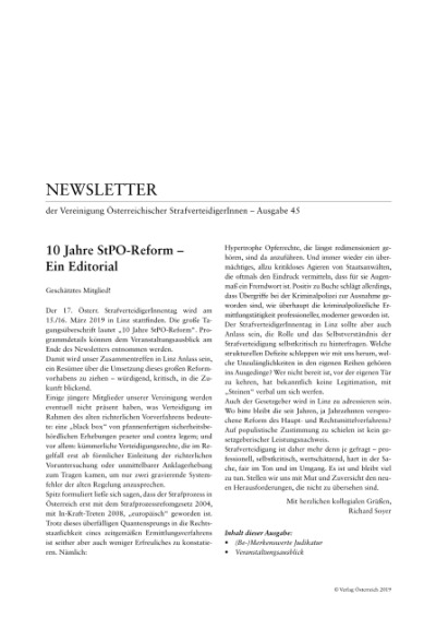 10 Jahre StPO-Reform - Ein Editorial