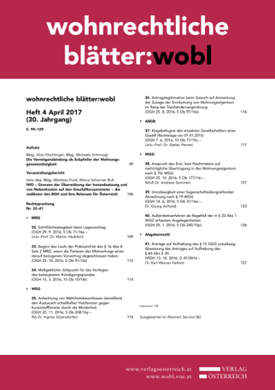 IWD - Grenzen der Überwälzung der Instandsetzung und von Nebenkosten auf den
		Geschäftsraummieter - die Judikatur des BGH und ihre Relevanz für Österreich