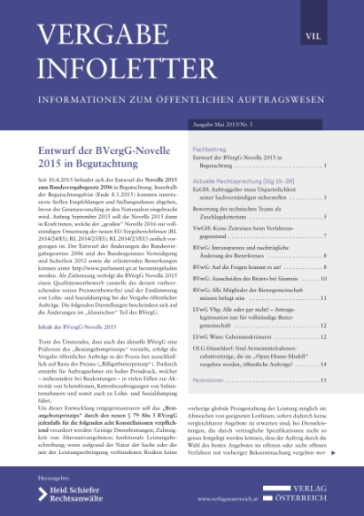 Entwurf der BVergG-Novelle 2015 in Begutachtung
